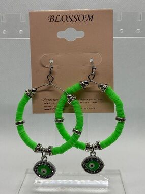 3For$20 Blossom Neon Green Evil Eye Hoop Earrings